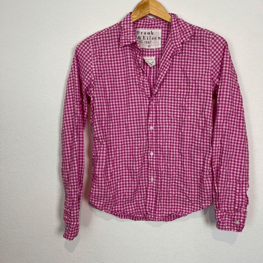Frank & Eileen Barry Multi Pink Check Signature Crinkle Top Women's Size XS - Picture 3 of 7